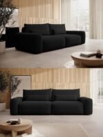 Trivietė sofa-lova Fabre, juoda, austas šenilas - Image 7