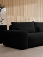Trivietė sofa-lova Fabre, juoda, austas šenilas - Image 2