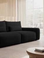 Trivietė sofa-lova Fabre, juoda, austas šenilas - Image 3