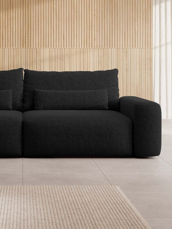 Trivietė sofa-lova Fabre, juoda, austas šenilas - Image 6