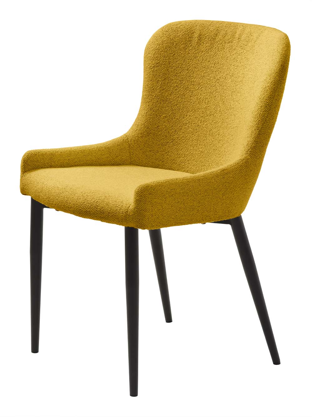 Valgomojo kėdė Nolia, garstyčių geltonas boucle, juodos kojelės1